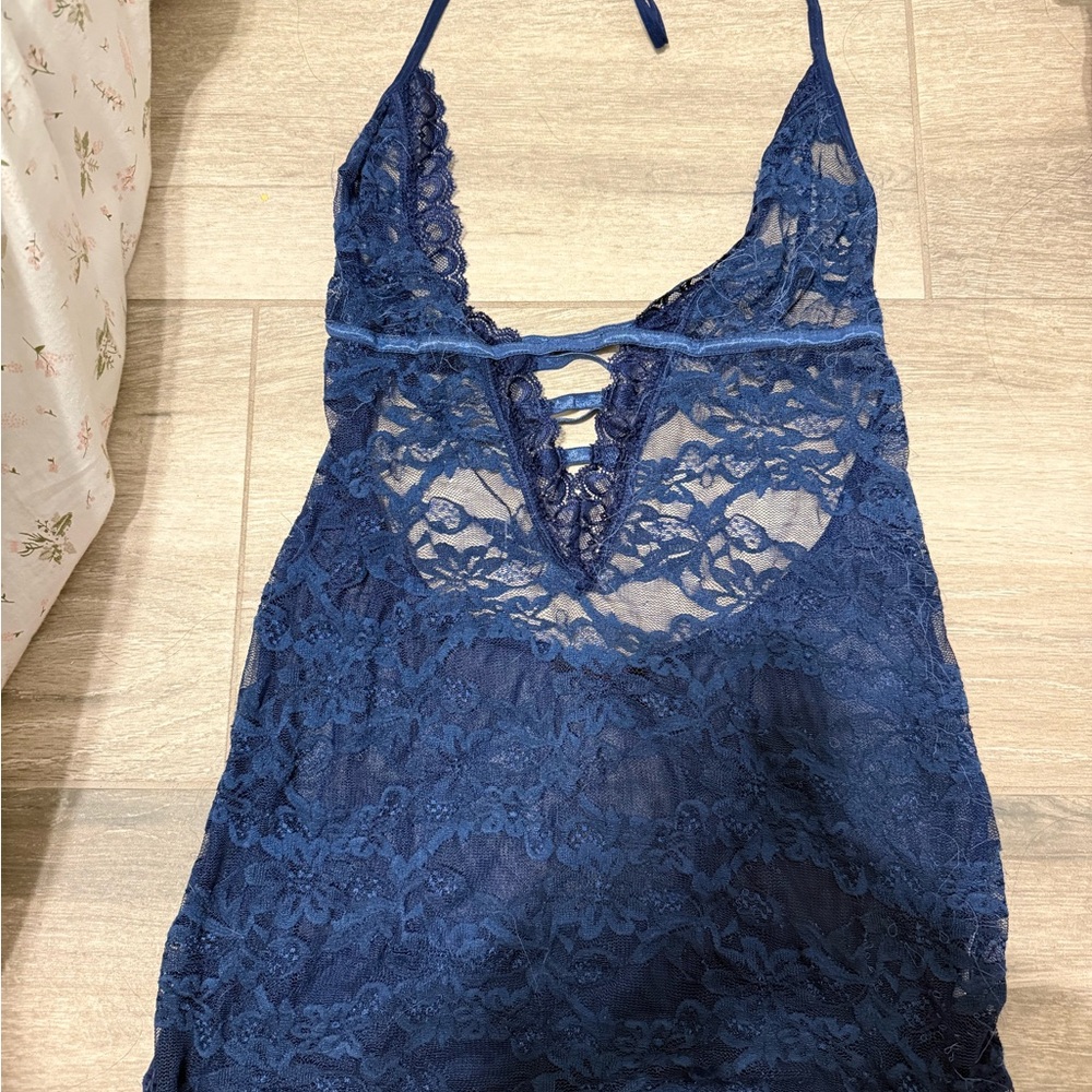 Lace Halter Chemise in Deep Blue